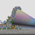 Spring Romantic Floral Installation Arched Blue Pink Yellow Flowers Outdoor Setting With Logo