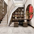 Elegant Tobacco and Liquor Store Interior with Wine Display Shelves and Chinese Style Decor