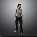 Child in Gray Long Sleeve Top Black Pants and White Sneakers Against Gray Gradient Background