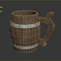 Wooden Barrel Shaped Mug With Metallic Bands And Curved Handle Design