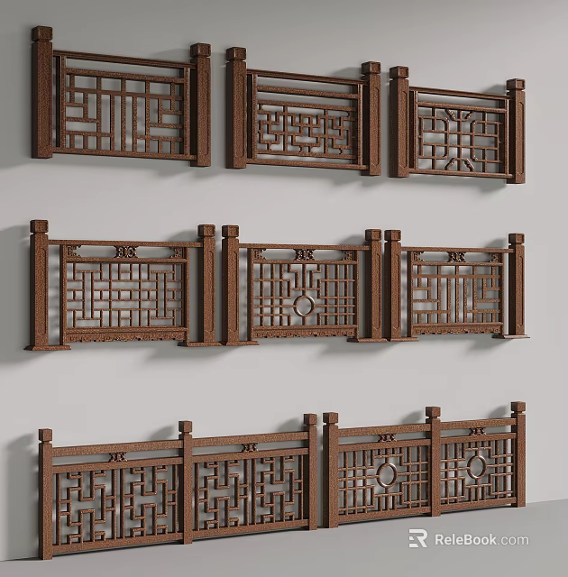 Traditional Wooden Railings With Intricate Carved Patterns And Classic Architectural Design 3d model 