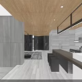 Modern Open Kitchen Interior Design With Wooden Ceiling Island Counter And Seating