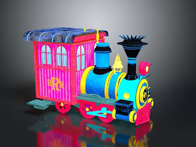 Colorful Toy Train With Pink Carriage Blue Engine Windows And Chimney 3d model