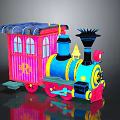 Colorful Toy Train With Pink Carriage Blue Engine Windows And Chimney