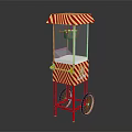 Classic Popcorn Cart With Red And White Striped Awning Yellow Handle And Wheels