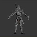 Fantasy Warrior In Silver Spiked Armor Standing With Weapon And Intricate Metallic Design