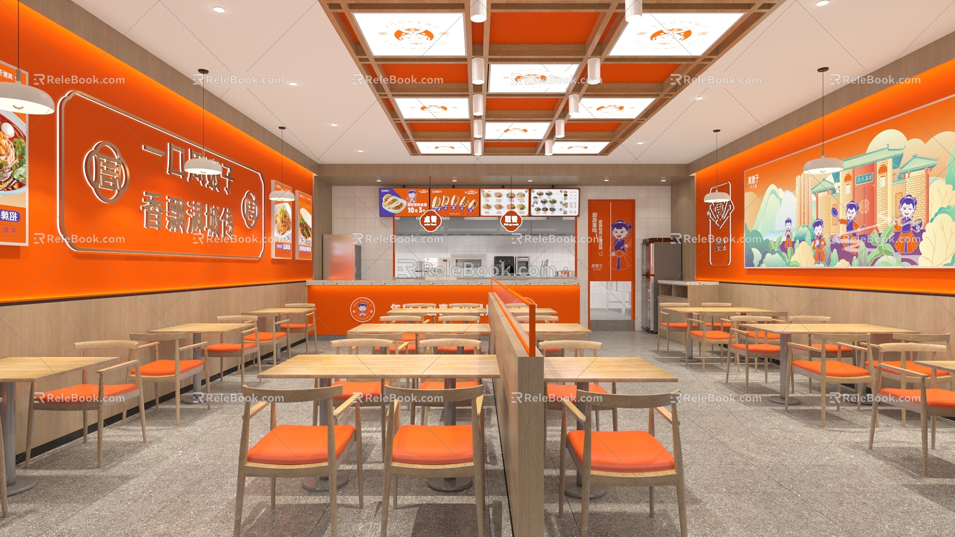 Modern fast-food restaurant franchise chain 3d model