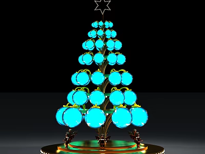 Decorative Christmas Tree with Blue Balls Star on Top and Golden Base 3d model