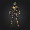 Black Panther Character In Black And Gold Armor With Helmet And Body Suit