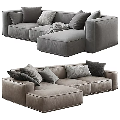 Modern Sectional Sofa In Gray And Beige With Plush Cushions And Throw Pillows 3d model