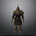 Man In Ornate Gold And Brown Armor Standing In Full Pose
