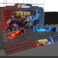 Esports Competition Stage Setup With Audience Seats And Gaming Equipment Lighting