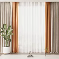 Orange And Beige Window Curtains With Sheer White Panels And Indoor Plant On Rug