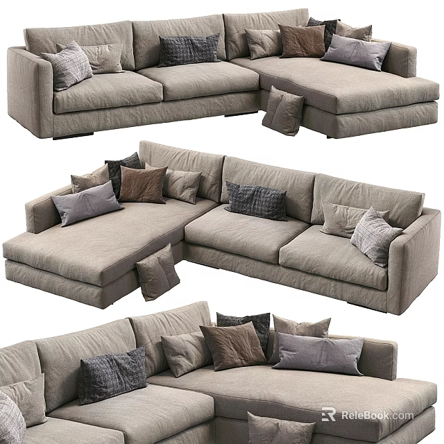 Modern Light Gray Fabric Two Seater Sofa With Multiple Decorative Pillows 3d model