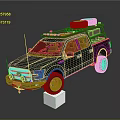 Green Pickup Truck With Red Roof Rack Spare Tire Storage Boxes And Copper Wheels