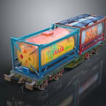 Vibrant Train Car Featuring Orange Tank Red Container Blue Frame And Wheels 3d model