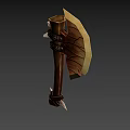 Fantasy Battle Axe with Wooden Handle Orange Carved Blade and Metal Accents