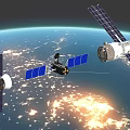 Satellites In Earth Orbit With Solar Panels And Communication Technology Above Illuminated Earth Surface 3d model