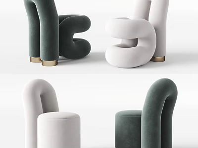 Modern Single Sofa With Curved Design Green And White Colors And Golden Legs 3d model