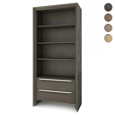 Modern Wooden Bookcase With Multiple Shelves Drawers And Wood Finish Options 3d model
