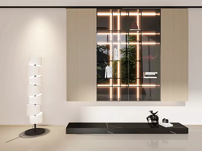 Modern Bookshelf Design With LED Lighting Glass Doors And Decorative Elements For Living Room 3d model