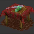 Wooden Table With Red Checkered Tablecloth Cutting Board Cucumber Slices Knife And Whole Cucumber