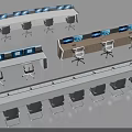 Office Desk Chair Set With Long Tables White Chairs And Blue Screens In Control Room