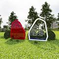 Green Blue White Arch Structure Billboard In Zhuanglang District Renli Park On Grassland With Sky
