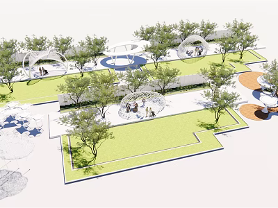 Modern Pergola Design in Landscape with Trees Green Lawn and Outdoor Gathering Area 3d model