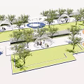 Modern Pergola Design in Landscape with Trees Green Lawn and Outdoor Gathering Area