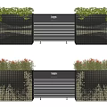 Modern Black Grid Flower Planters with Green Plants Striped Panel and Logo Area 3d model