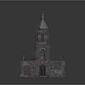 European Style Architecture With Dome Tower Broken Roof Stone Walls And Wooden Staircase