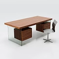 Modern Desk and Chair Set with Wooden Tabletop Glass Legs Wooden Drawers and Metal Chair