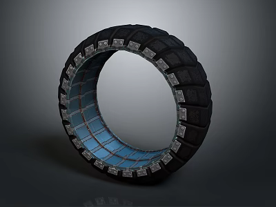 3D Rendered Modern Tire With Black Outer Tread And Blue Inner Structure 3d model