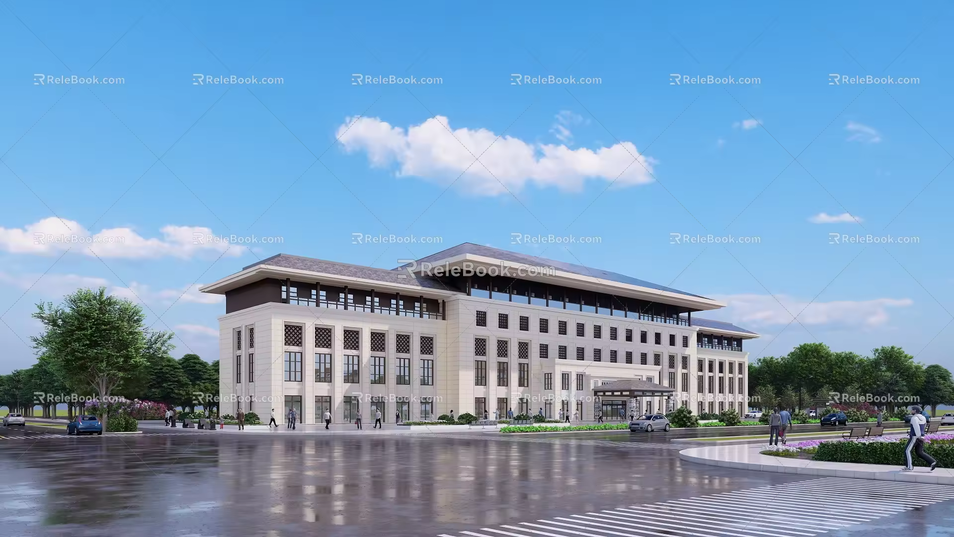 New Chinese style office building administrative complex building 3d model