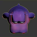 Cute Neon Purple Red Hippo 3D Cartoon Character With Big Eyes And Striped Belly Design