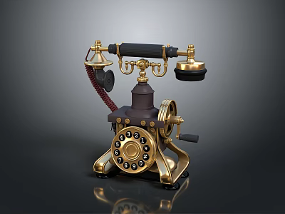 Vintage Electronic Telephone With Rotary Dial Gold Accents And Metal Base Design 3d model