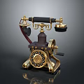 Vintage Electronic Telephone With Rotary Dial Gold Accents And Metal Base Design