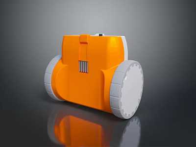Orange Compact Computer Device With White Wheels Grille Design And Reflective Base 3d model
