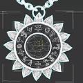 Gold Sunflower Shaped Pendant With Red Gemstone And Engraved Letters On Chain