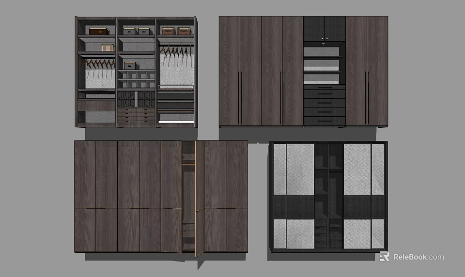 Modern Wardrobe Design With Multiple Storage Compartments Hanging Rods And Functional Drawers 3d model 
