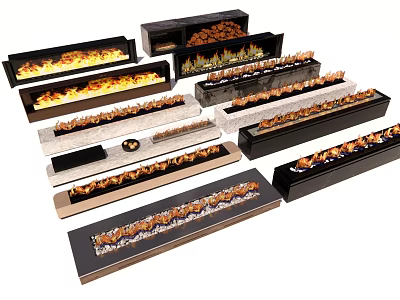 Modern Fireplaces With Various Designs And Realistic Flame Effects For Interior 3d model