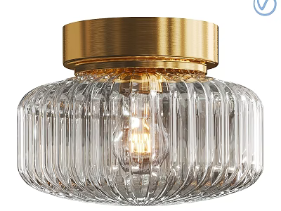 Elegant Modern Ceiling Light With Gold Finish And Clear Ribbed Glass Design 3d model