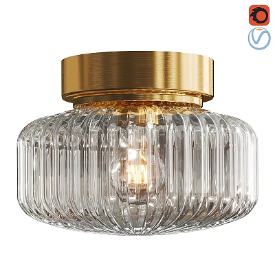 Elegant Modern Ceiling Light With Gold Finish And Clear Ribbed Glass Design 3d model
