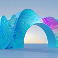 Wavy Blue Purple Gradient Archway With Shiny Glass Like Surface And Soft Lighting