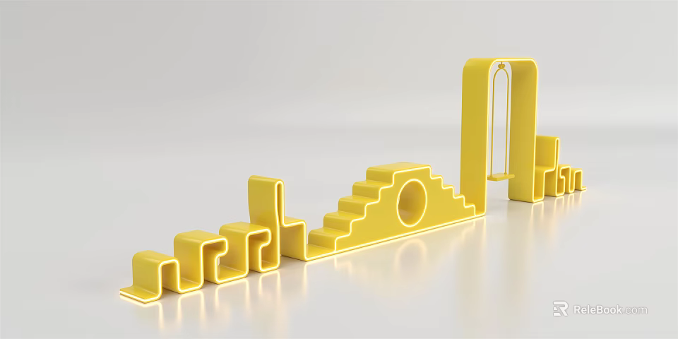 Yellow Abstract Geometric Structure With Steps Arch And Smooth Surface 3d model