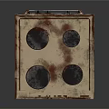 Red Cubic Kitchen Stove With Four Burners And Rustic Design Features