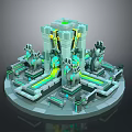3D Fantasy Structure With Dragon Statues Geometric Tower Glowing Lines And Circular Base 3d model