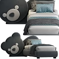 Gray Kids Bed With Bear Head Shaped Soft Upholstered Headboard Mattress Pillow And Blanket