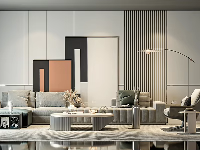Modern Contemporary Living Room With Sofa Coffee Table Set Decorative Pillows Rug And Wall Art 3d model